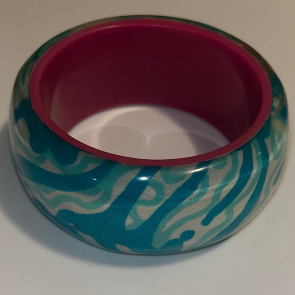 Lilly Pulitzer Chunky Bold Blue, Green, and Pink Lucite Bangle Bracelet - Picture 2 of 2